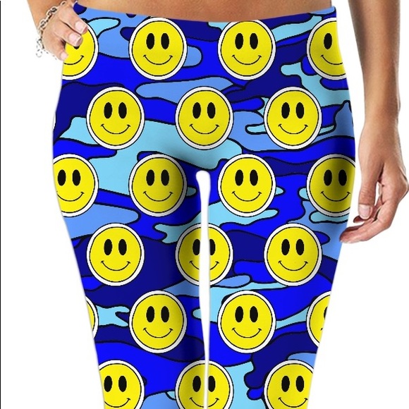 Corey Paige Smiley Face Blue Camouflage LeggingsXS - Picture 1 of 3
